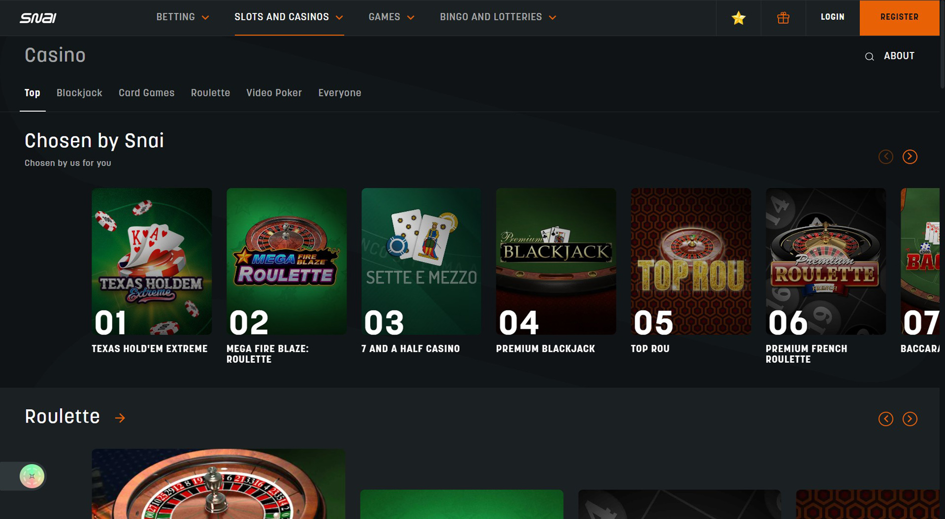 9. SNAI- Configurazione semplice del casinò Pay N Play